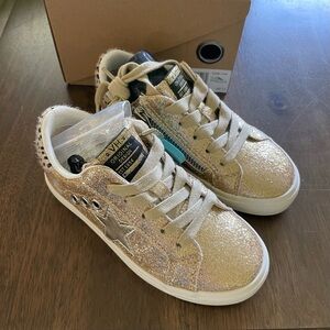 Vintage Havana Kids' Isabel Gold Leather & Genuine Calf Hair Sneaker, 10M